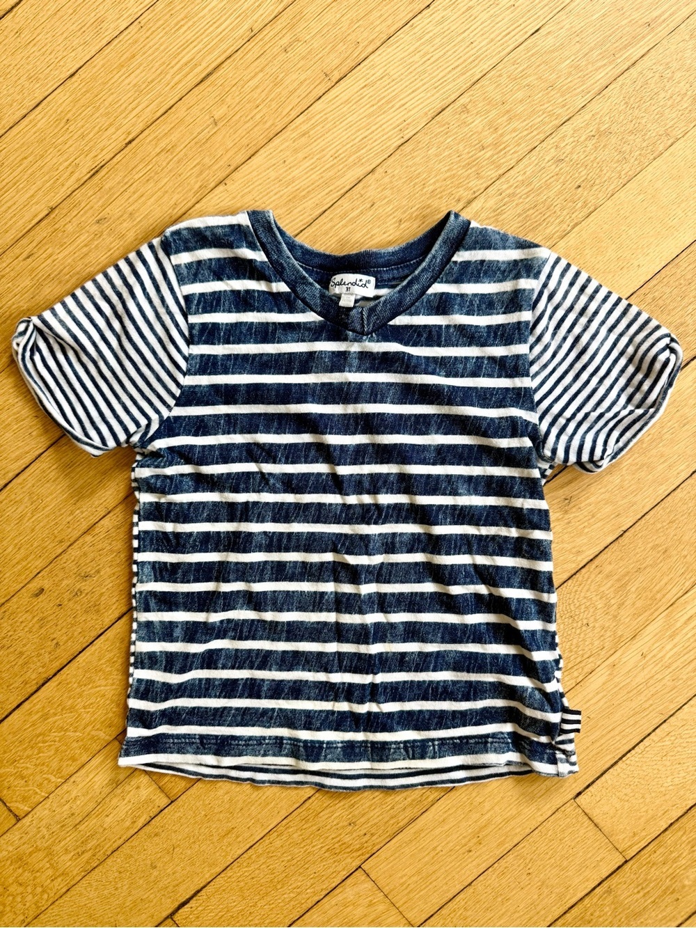 Splendid Navy & White Striped Short Sleeve Kids Tee - Mixed Stripe